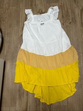 Mud Pie White, Tan & Yellow Tiered High-Low Maxi Dress